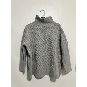 AYR Womens Gray 100% Merino Wool Cable Knit Mock Neck Sweater E1592 Small